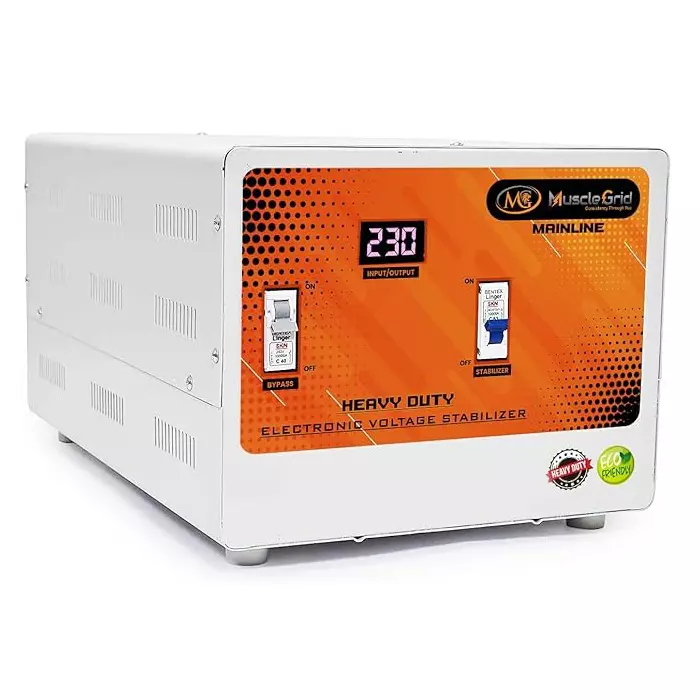MuscleGrid 10KVA (90-300V) Single Phase Heavy Duty Automatic Mainline Voltage Stabilizer Copper Wired Orange