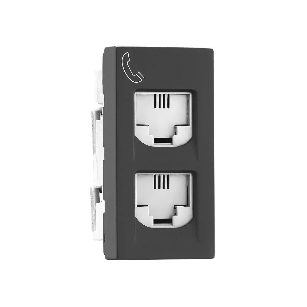Legrand Telephone Socket Double RJ11 with Shutter Allzy 1 Module Matt Black, 6812 31 (Pack of 20 Pcs)
