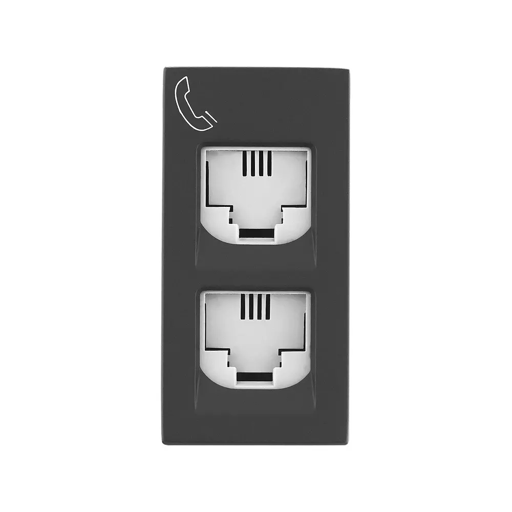 Legrand Telephone Socket Double RJ11 with Shutter Allzy 1 Module Matt Black, 6812 31 (Pack of 20 Pcs)