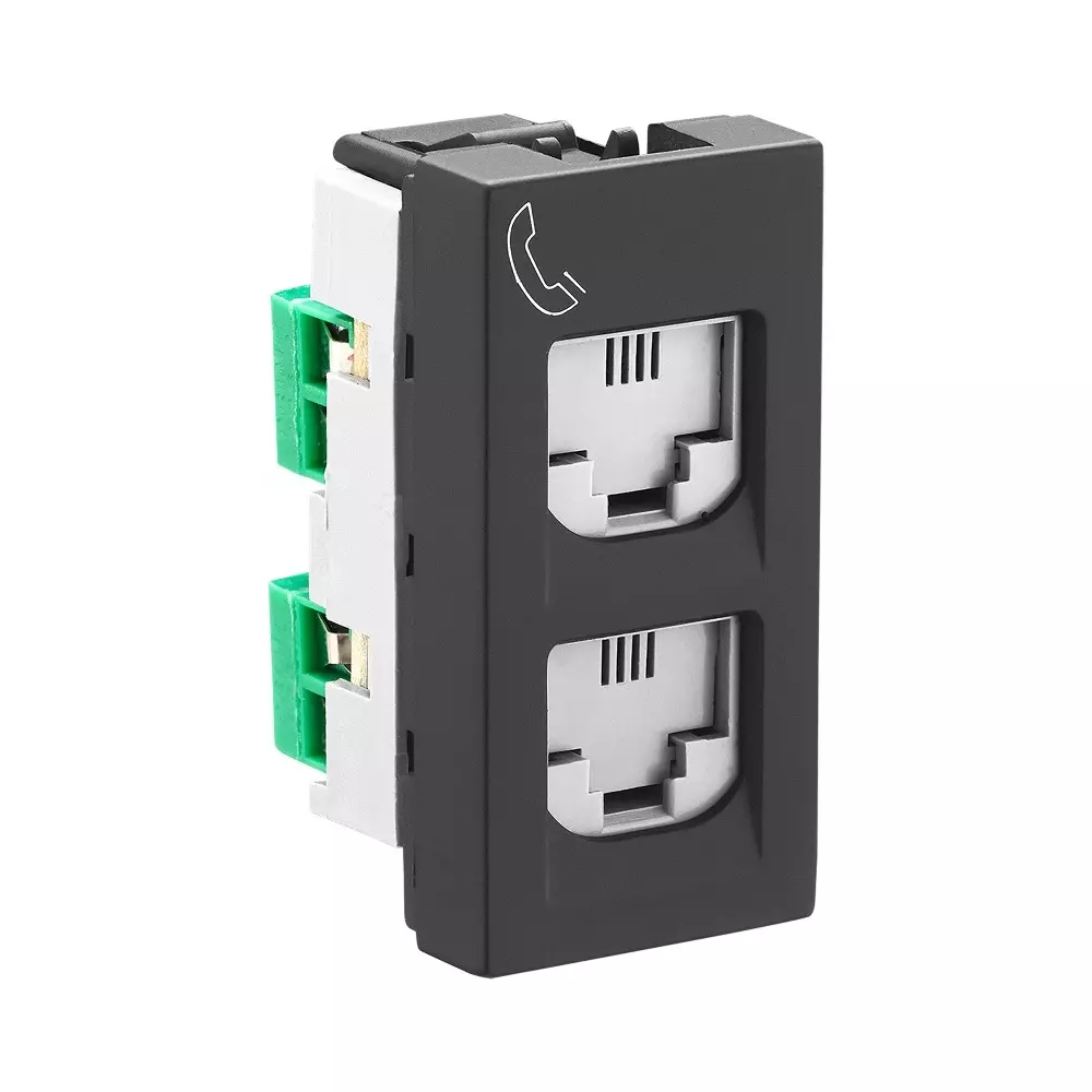 Legrand Telephone Socket Double RJ11 with Shutter Allzy 1 Module Matt Black, 6812 31 (Pack of 20 Pcs)