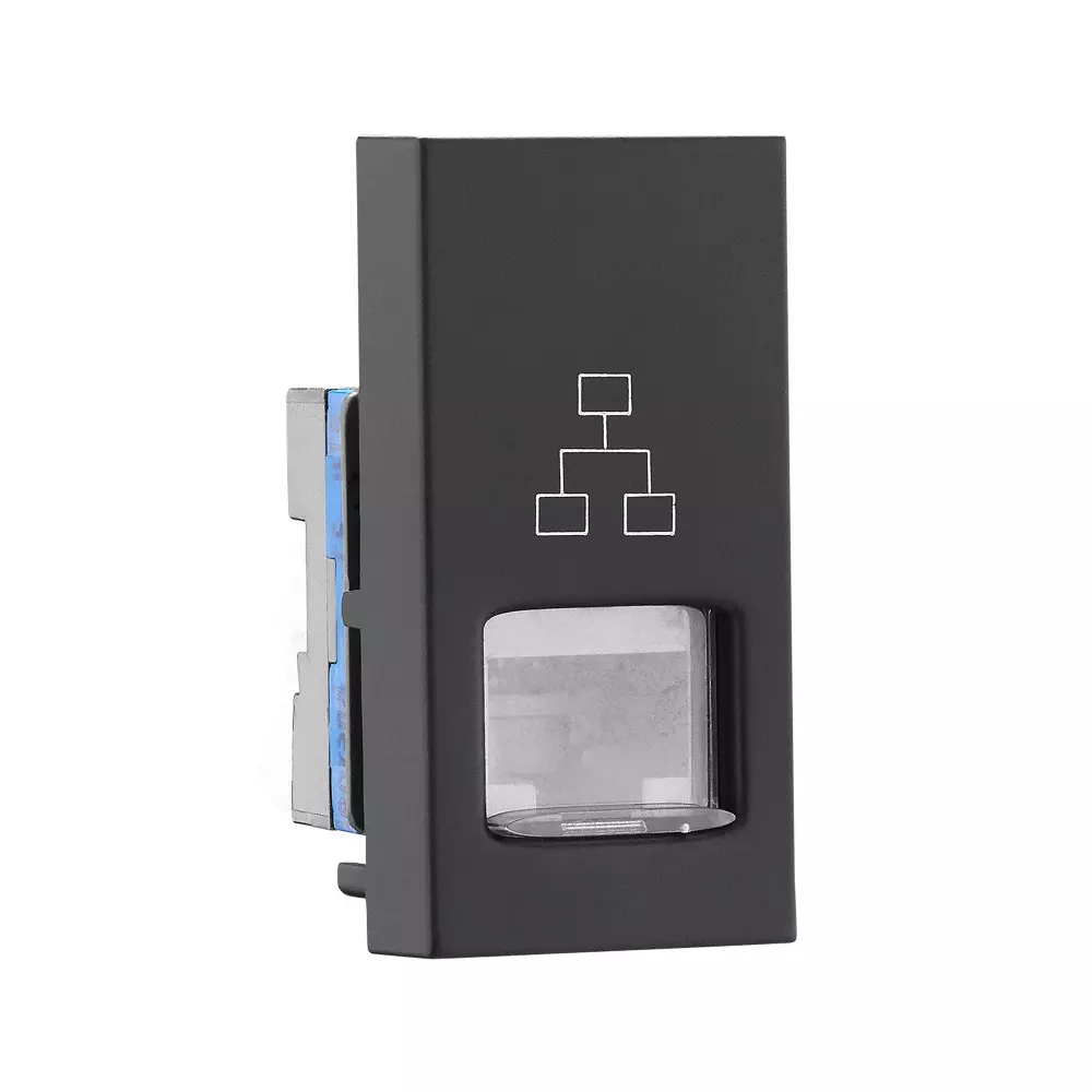 Legrand Telephone Socket RJ45 Cat- 6 UTP with Shutter Allzy 1 Module Matt Black, 6812 32 (Pack of 20 Pcs)