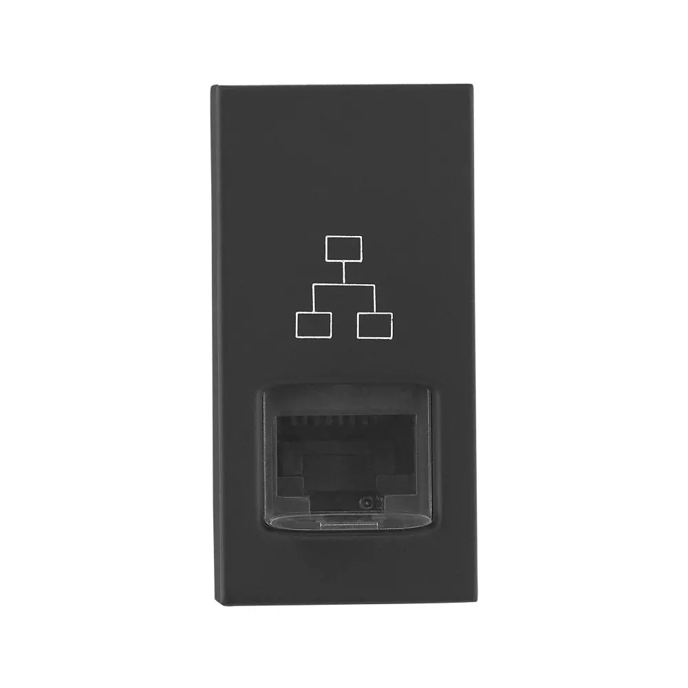 Legrand Telephone Socket RJ45 Cat- 6 UTP with Shutter Allzy 1 Module Matt Black, 6812 32 (Pack of 20 Pcs)