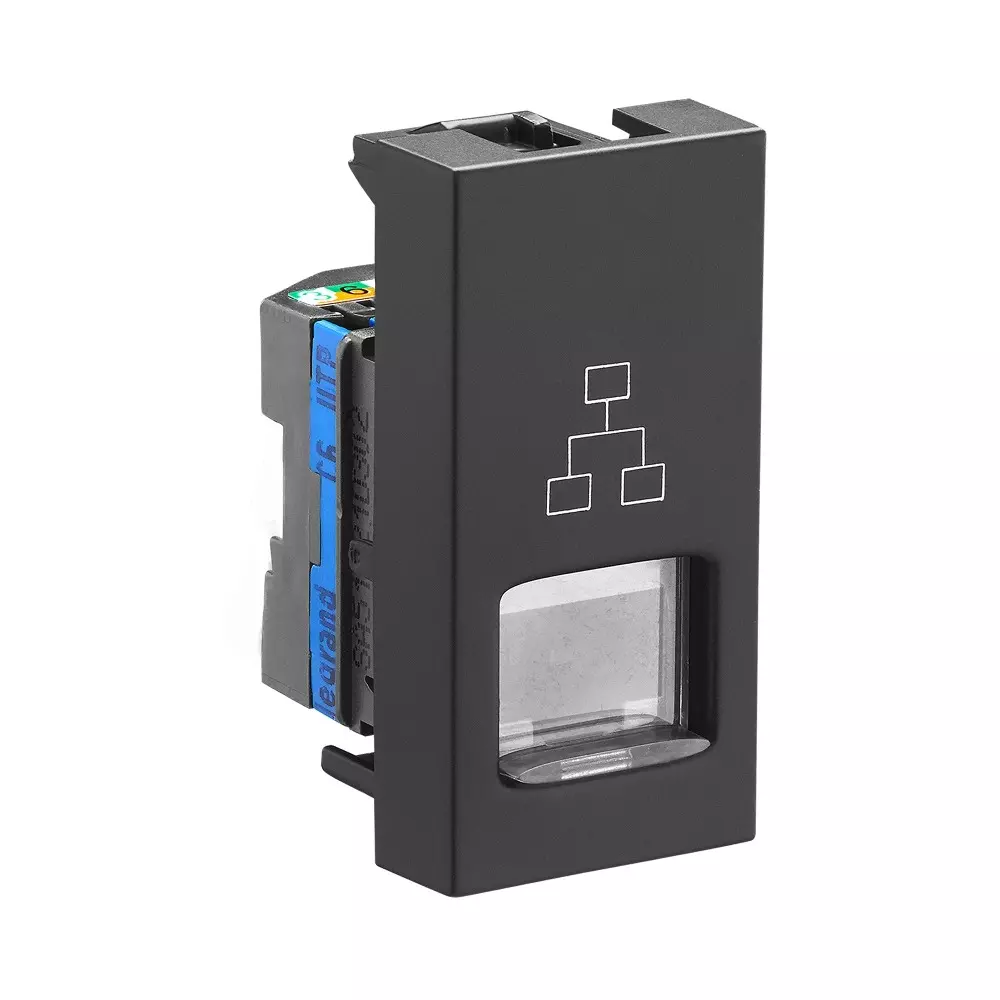 Legrand Telephone Socket RJ45 Cat- 6 UTP with Shutter Allzy 1 Module Matt Black, 6812 32 (Pack of 20 Pcs)