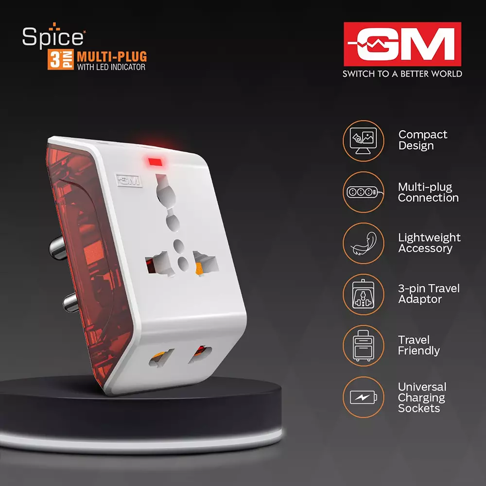 GM 3 Pin Travel Universal Multi Plug Red, White, 3017