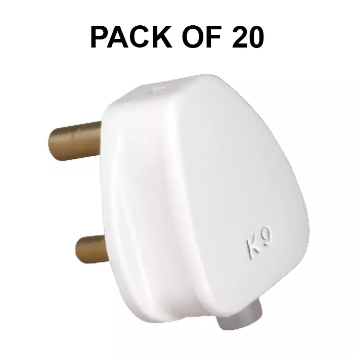 K9 Euro Rolta 3 Pin Top Plug 16 Amp White, 9099 (Pack of 20)