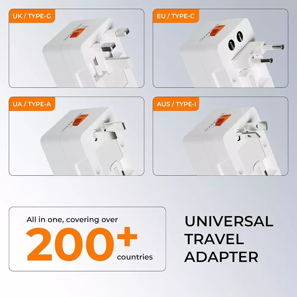 Elleys All in one Worldwide Universal Travel Adapter 6 A/ 13 A Current PC + ABS White