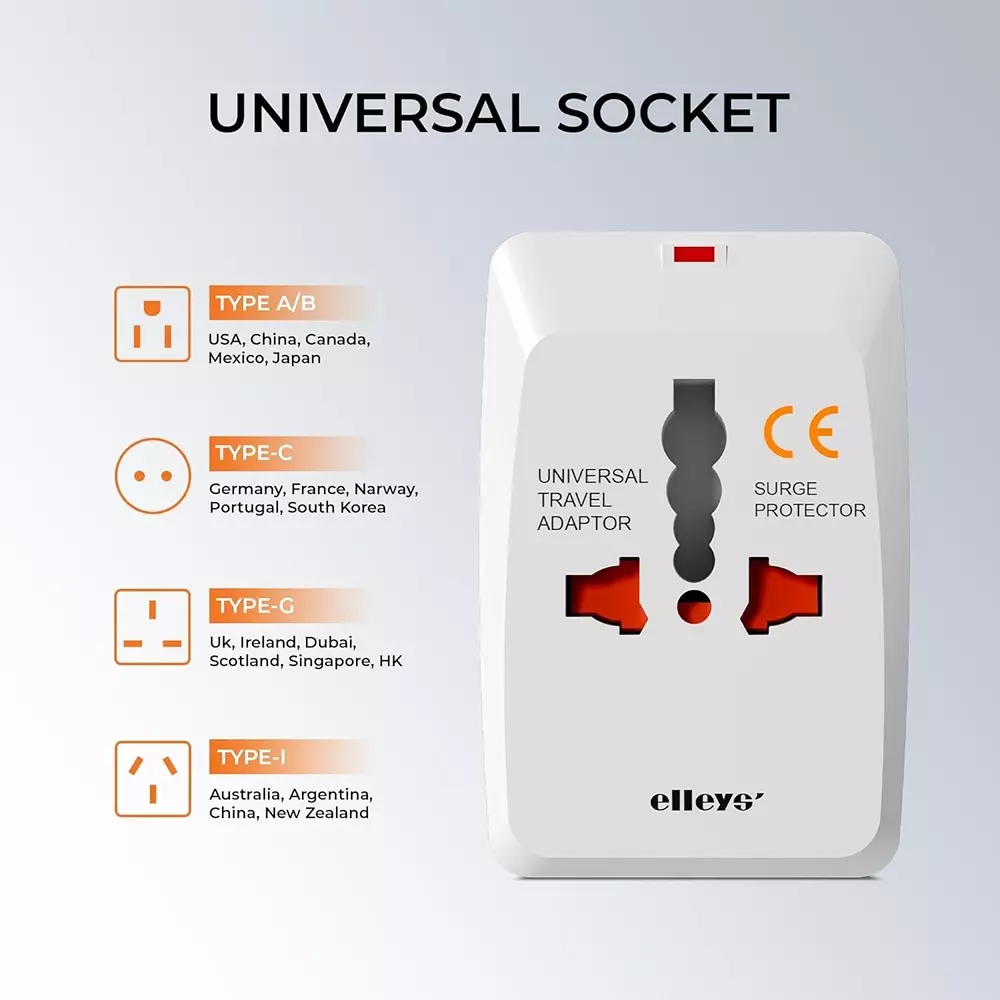 Elleys All in one Worldwide Universal Travel Adapter 6 A/ 13 A Current PC + ABS White