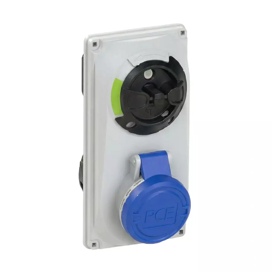 Hensel Insulated Plug Wall Socket Switched, With Interlocking 16 Amp, IP 44, 2P + E Pole, 6013-6