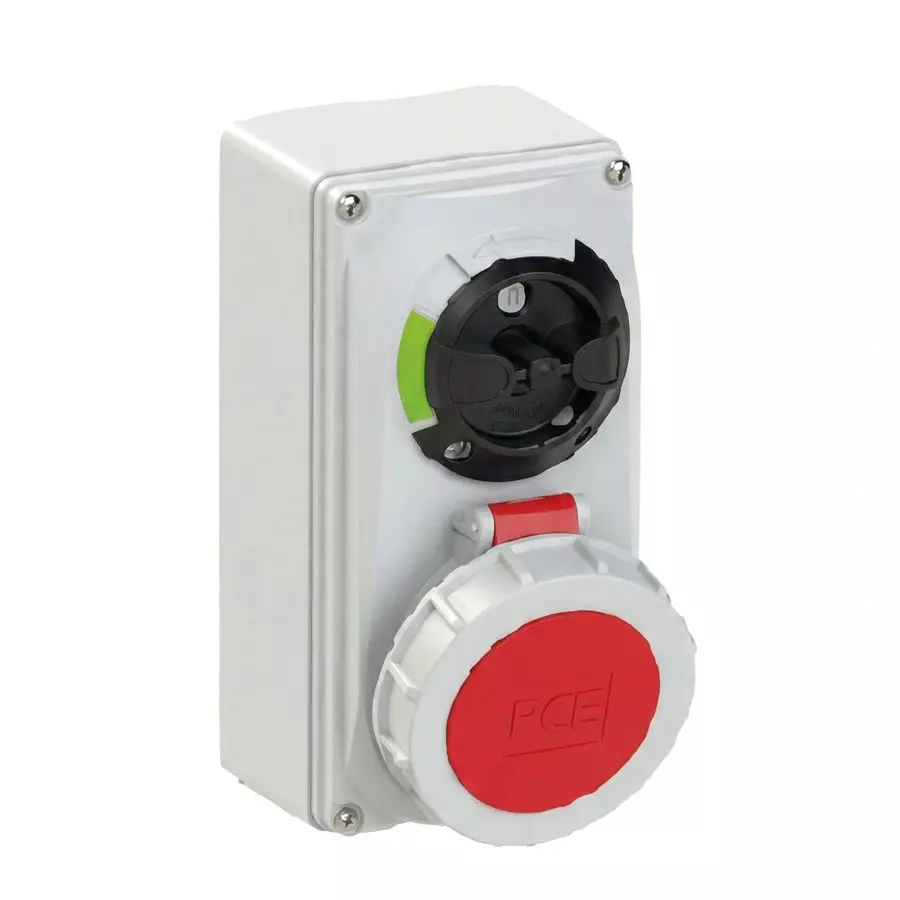 Hensel Insulated Plug Socket Switched Interlocked Compact 32 Amp, IP 44, 3P + E Pole, 6124-6