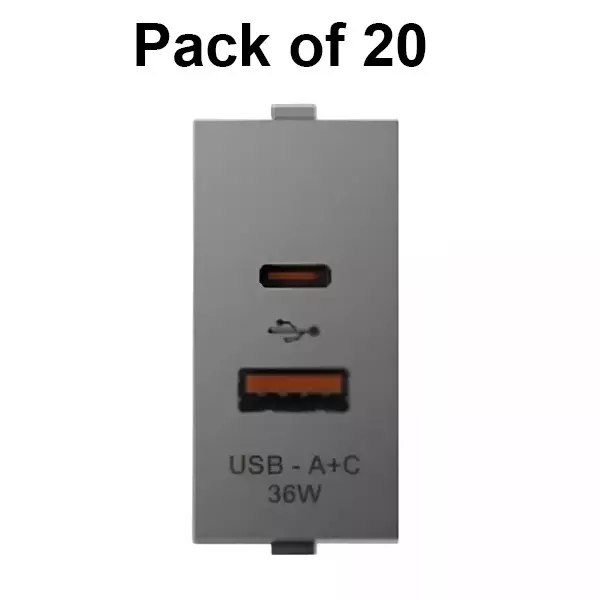 Cona A+C USB Charger Socket Olive 36 W 1 Module, M-167D (Pack of 20 Pcs)