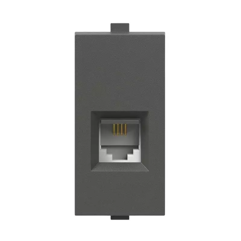 Polycab Etira RJ-11 Telephone Socket With Shutter 2 Line Dark Black 1 Module Polycarbonate for Industrial & Commercial Use