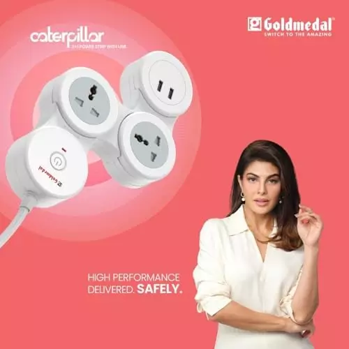 Goldmedal Caterpillar 3+1 Spike Guard 3-Pin Plug 1.8 m 2 Power Outlets White, 209052WHIT
