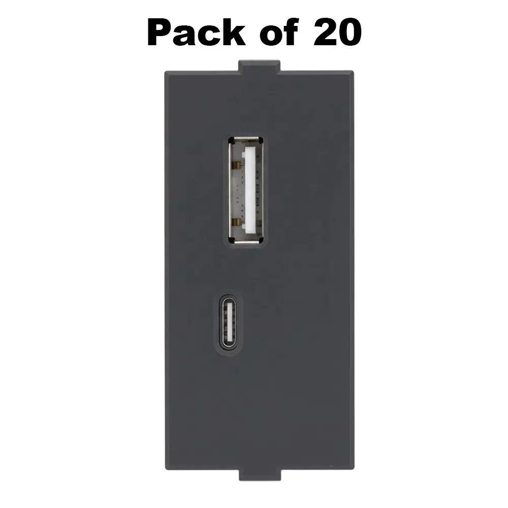 K9 Usb Charger With C Type 1 Module Black, 9145 (Pack of 20)