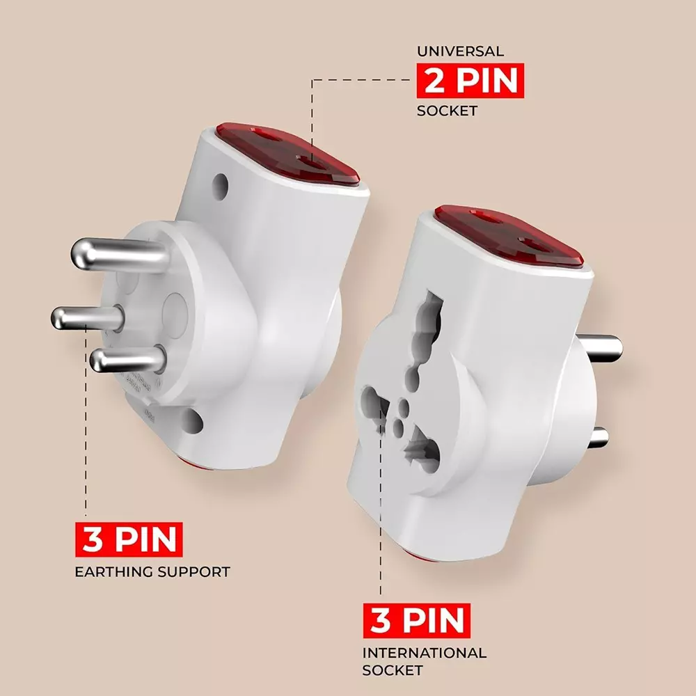 Hi-Fi Dingo 3 Pin Multi Plug Universal Socket Travel Adaptor 6 & 16 A Current White, Red