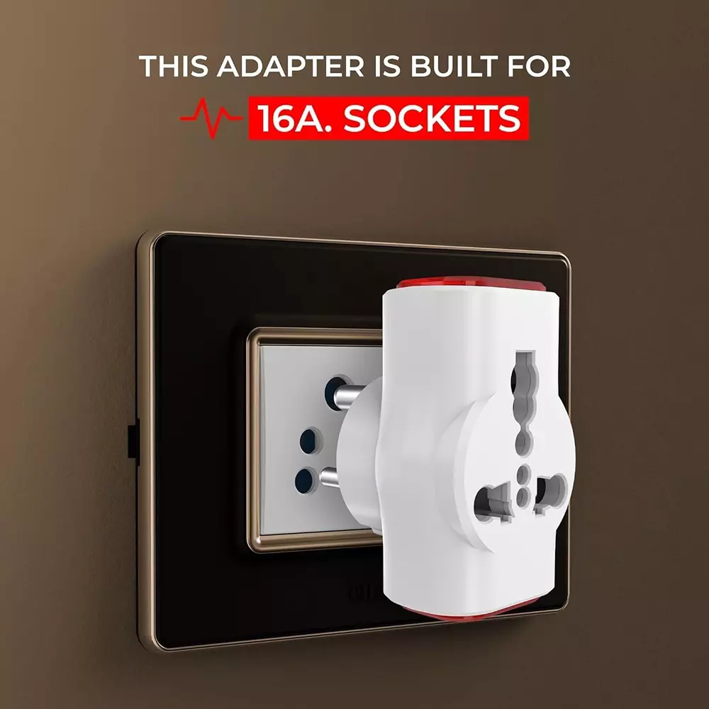 Hi-Fi Dingo 3 Pin Multi Plug Universal Socket Travel Adaptor 6 & 16 A Current White, Red