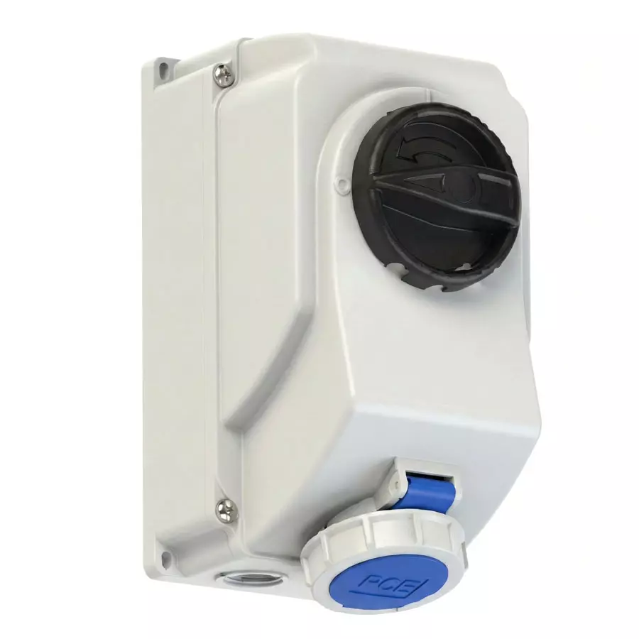 Hensel Insulated Plug Wall Socket Switched, With Interlocking 16 Amp, IP 67, 2P + E Pole, 75132-6