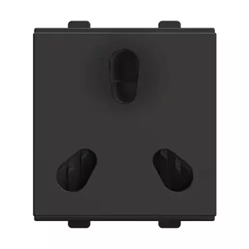 Polycab Etira Twin Socket Outlet With Shutter Twin Socket 6/16 A Rated Current Dark Black 2 Module Polycarbonate for Industrial & Commercial Use