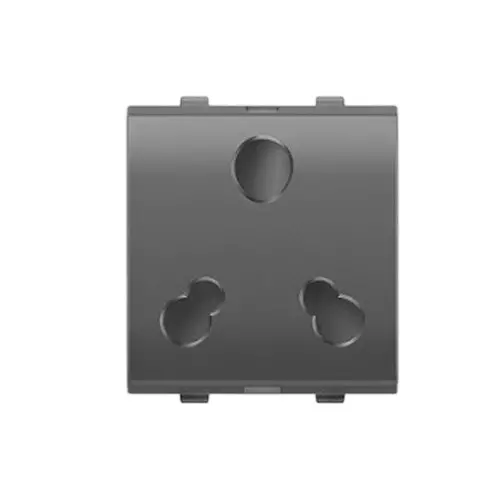 Goldmedal Nixon 3 Pin Universal Socket with Safety Shutter Titanium Grey 240 V 6 A & 16 A Current 2 Module Plastic for Commecial and Industrial Use, 102442A