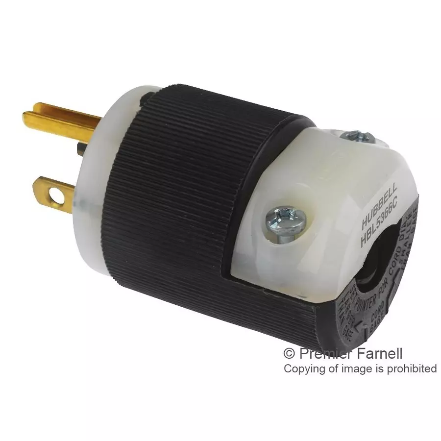 HUBBELL WIRING DEVICES POWER ENTRY CONN, PLUG, 20A, 125V, HBL5366C
