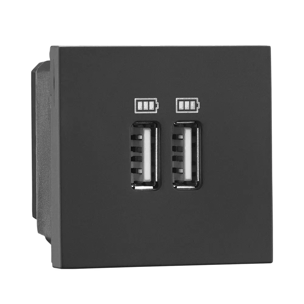 Legrand USB Charger Socket Allzy 3000 mA 2 Module Matt Black, 6812 51 (Pack of 10 Pcs)