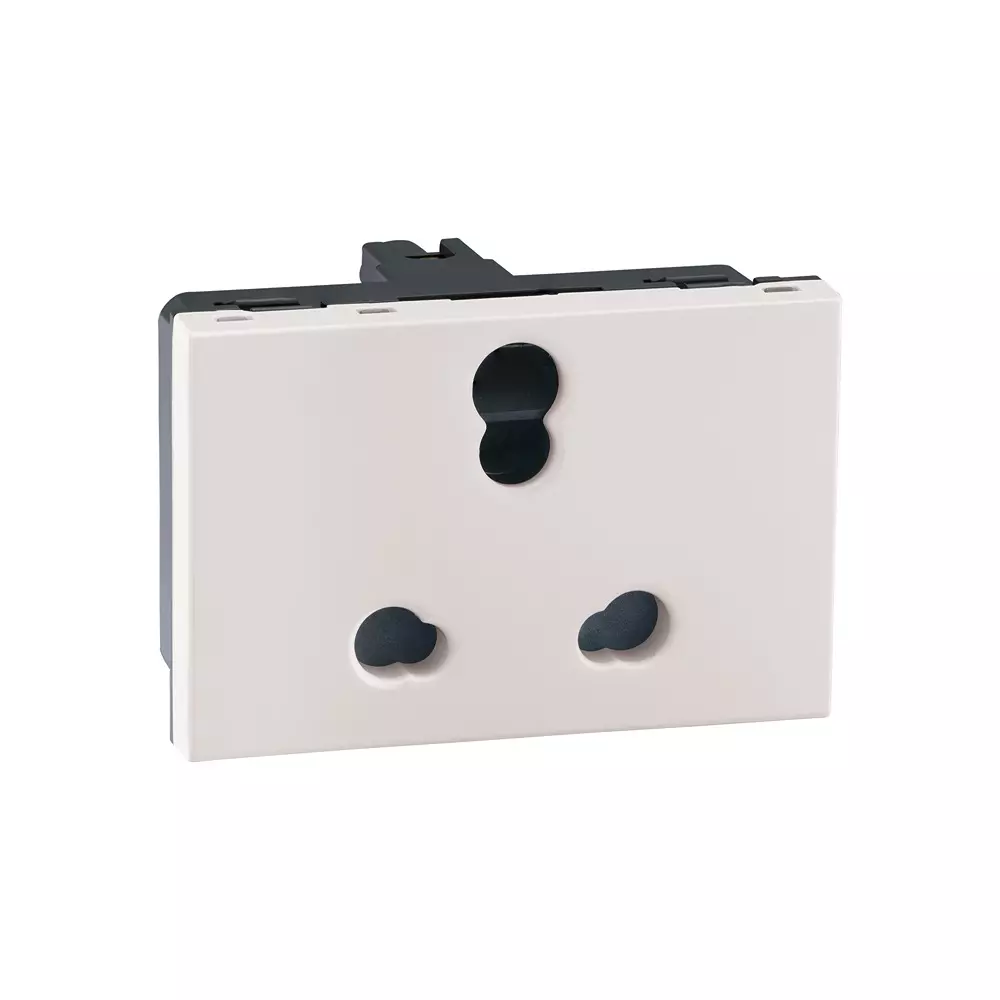 Legrand Indian Standard Socket with Shutter Myrius Classic White 6/16 Amp 3 Module, 6792 29