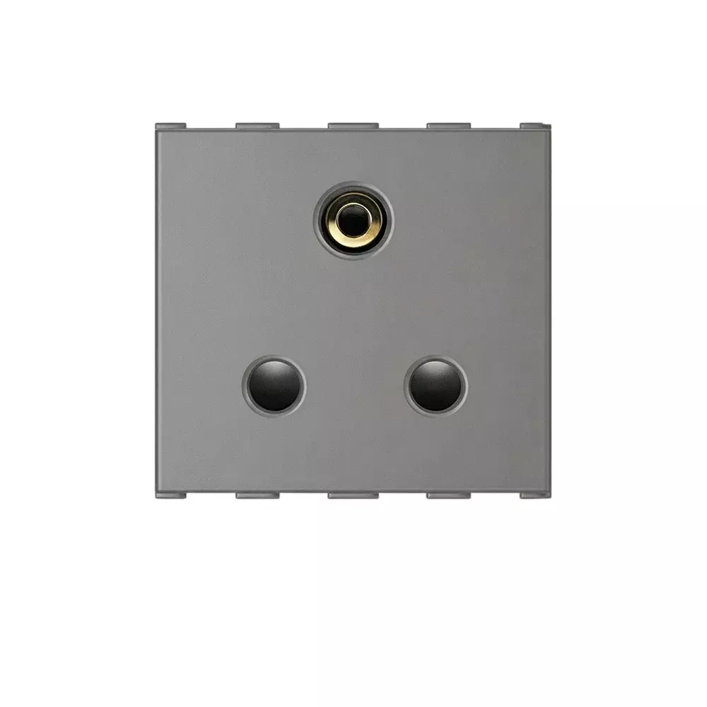 Anchor Roma Urban Socket With Safety Shutter 3 Pin Round Socket 2 Module Graphite Black for Homes, Offices & Commercial Use, 66402GB