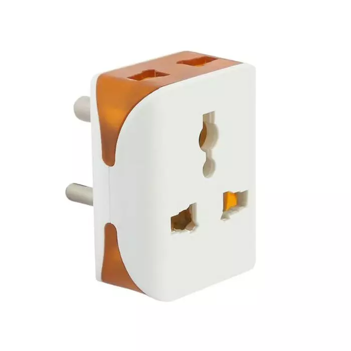ATC Universal 3-Pin Multi Plug with Type D Socket White & Orange, US/UK/EU to India Travel Converter Plug (Pack of 10 Pcs)