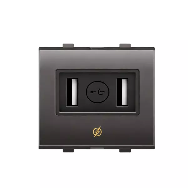 Goldmedal Nixon Double Port USB Fast Charger Switch 160-240 V 2 Module Titanium Grey Plastic for Commecial and Industrial Use, 102573