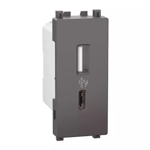 Schneider Electric Zencilo A+C Type USB Charger Port 1 Module 2.4 Amp Dark Grey, IN8431ACUSB_BZ