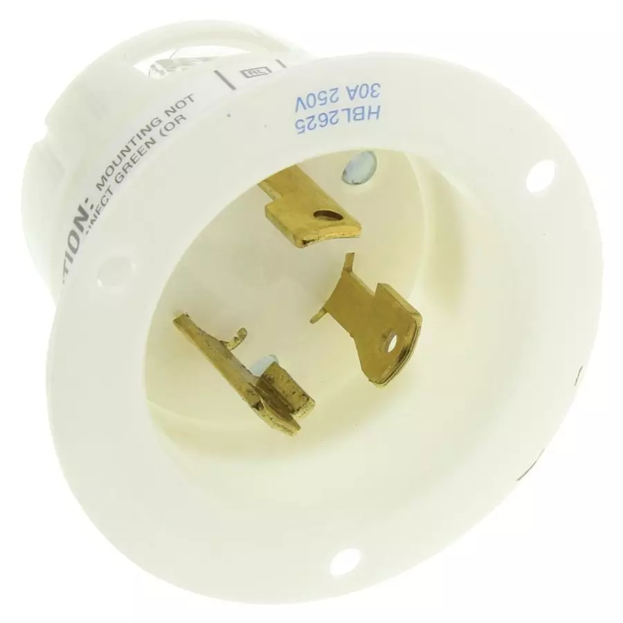HUBBELL WIRING DEVICES POWER ENTRY, FLANGED INLET, 2P3W, 30A 250V, L6-30P, HBL2625