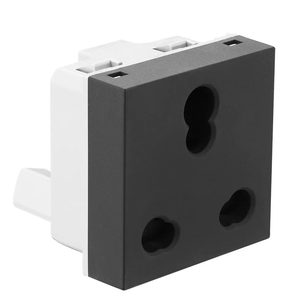 Legrand Socket with Shutter Allzy 6/16 Amp 2 Module Matt Black, 6812 22 (Pack of 10 Pcs)