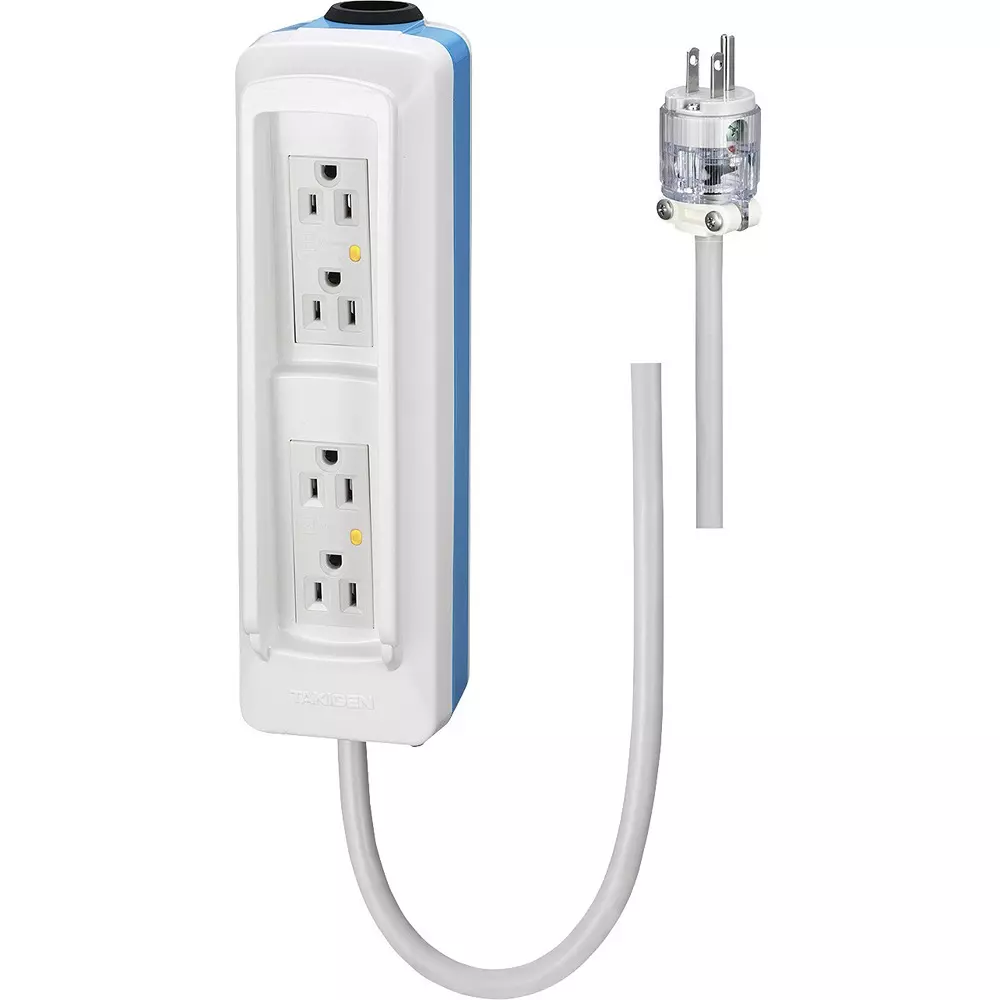 TAKIGEN IV Pole Power Outlet 15 A/125 V with 5 m Emergency Power Cord, LE-550-5-White-Blue