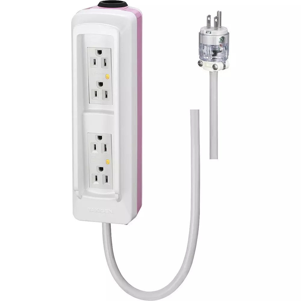 TAKIGEN IV Pole Power Outlet 15 A/125 V with 3 m Emergency Power Cord, LE-550-3-White-Pink