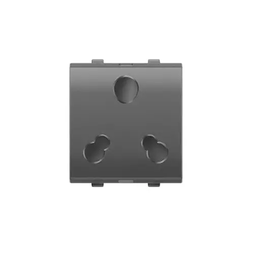 Goldmedal Nixon 3 Pin Universal Socket with Safety Shutter Titanium Grey 240 V 6 A & 16 A Current 2 Module Plastic for Commecial and Industrial Use, 102441