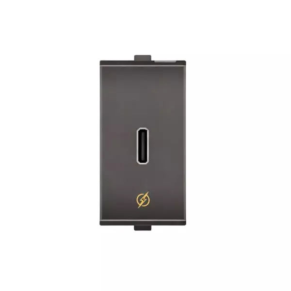 Goldmedal Nixon Single Port 30 W Type- C Fast Charger Switch 160-240 V 1 Module Titanium Grey Plastic for Commecial and Industrial Use, 101576