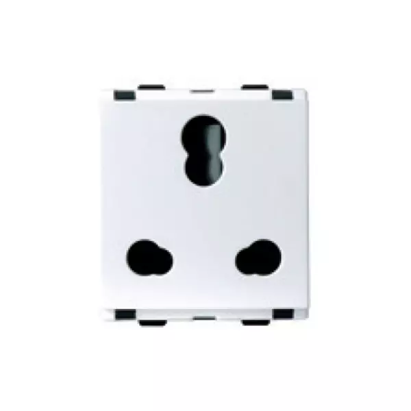 L&T [ Lauritz Knudsen ] Englaze Power Socket Snow White 3 Pin 2 Module 6 Amp / 16 Amp Current, CB92302CW16