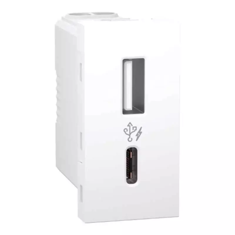 Schneider Electric Unica Pure White Type A + C USB Charger With 2.4 A Current and 5 V Voltage, UNSACUSB1P1M_WE