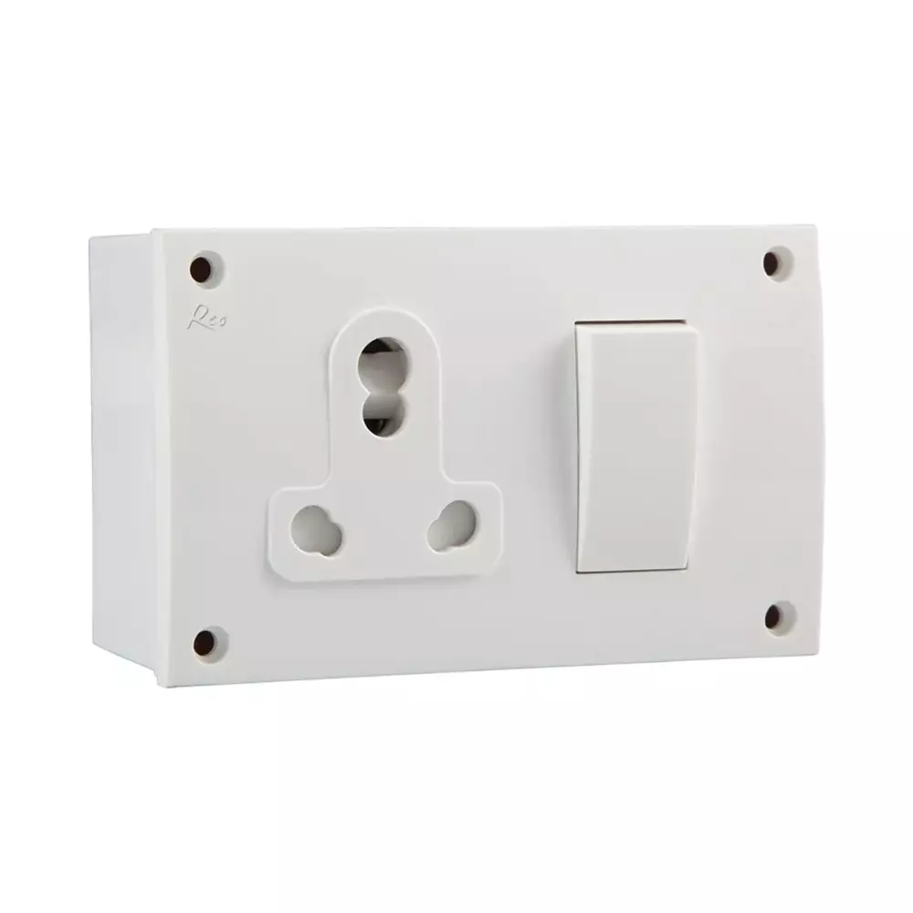 Reo by Havells Switch Socket Combine with Box 6 Amp Polycarbonate White, AHETWXW062