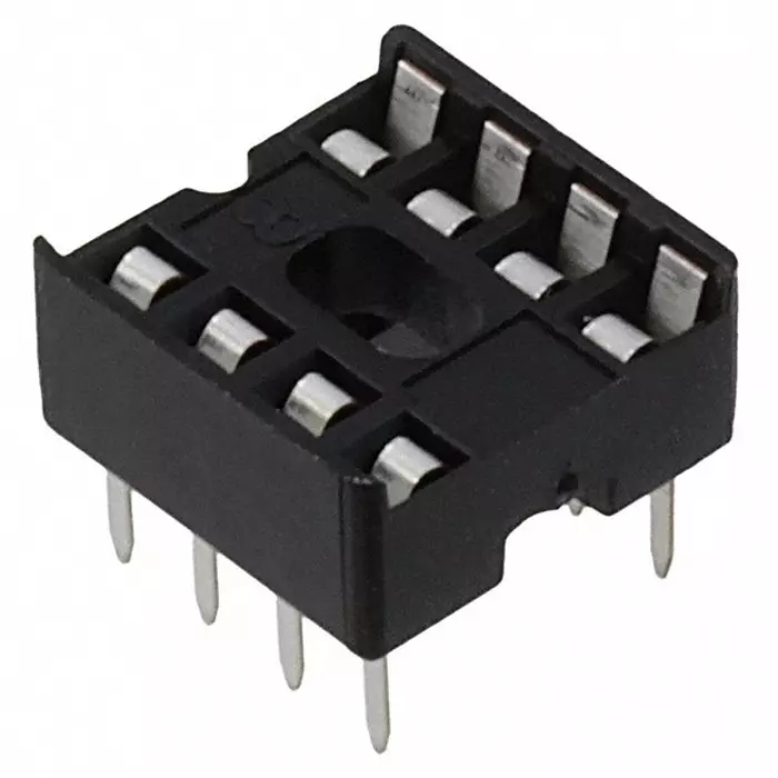 Amphenol ICC 2.54 mm Pitch Straight 8 Way, Through Hole Stamped Pin Open Frame IC Dip Socket, 1 A, DILB8P-223TLF (Pack of 100)