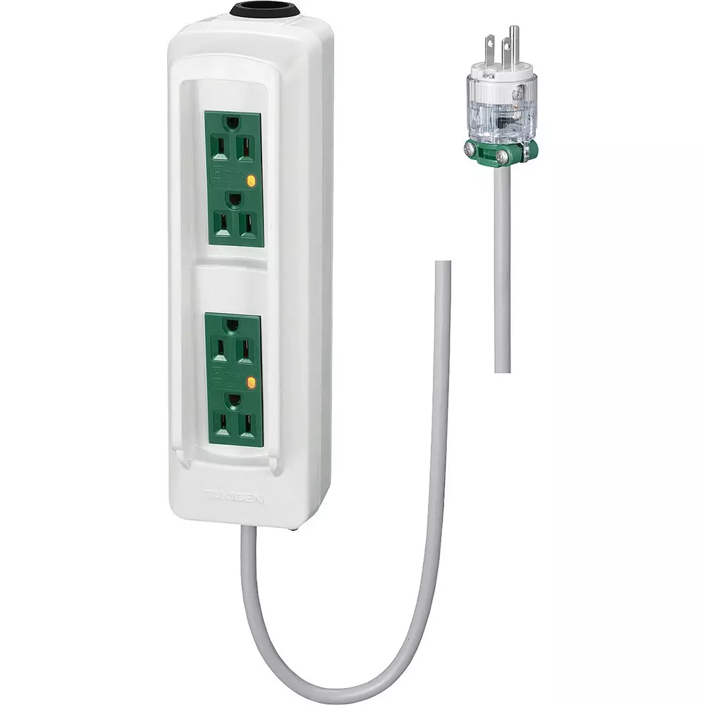 TAKIGEN IV Pole Power Outlet 15 A/125 V with 5 m Emergency Power Cord, LE-550-5-Green-White