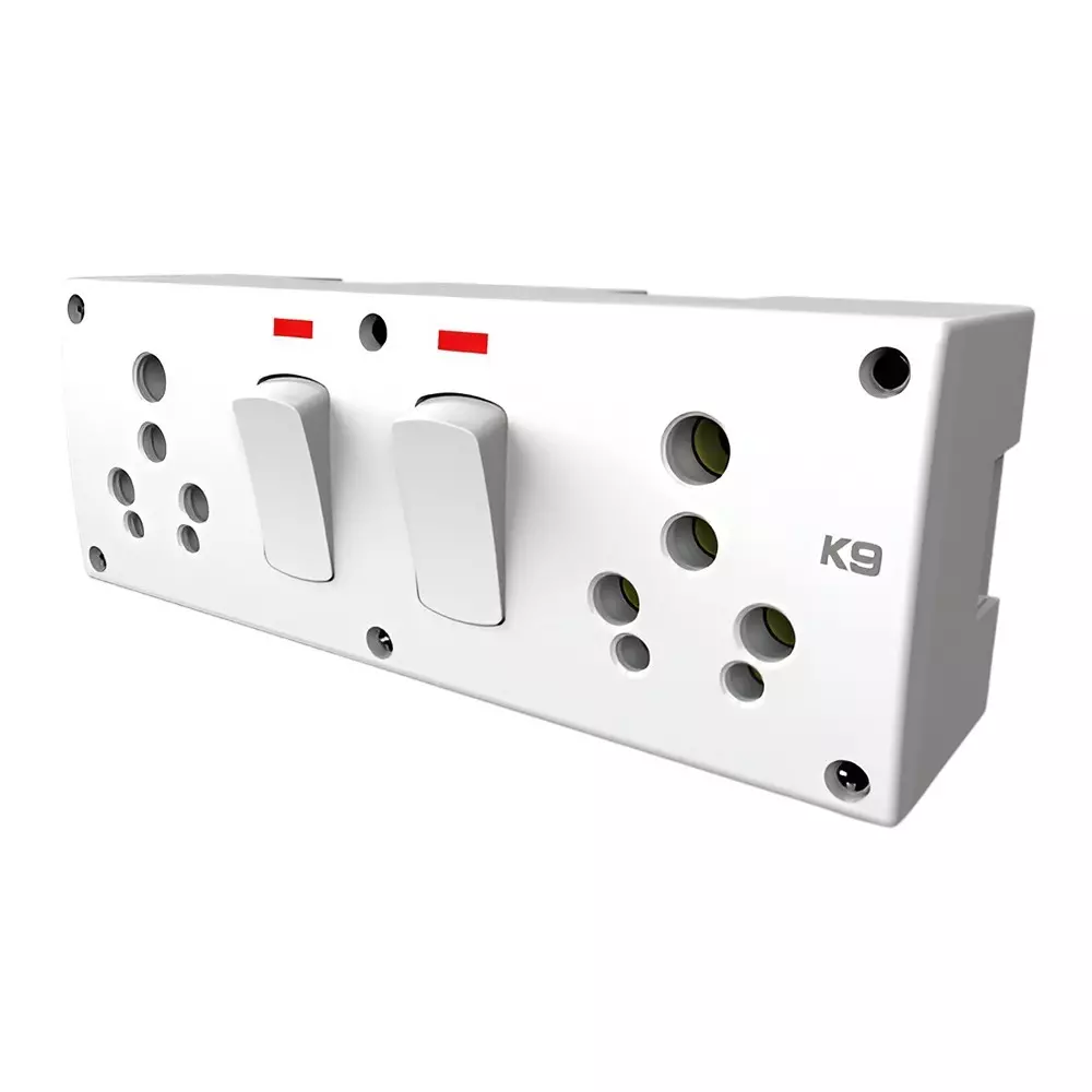 K9 Euro Double Combined Switch Socket Unit with Box 16 Amp White, 9652 (Pack of 5)