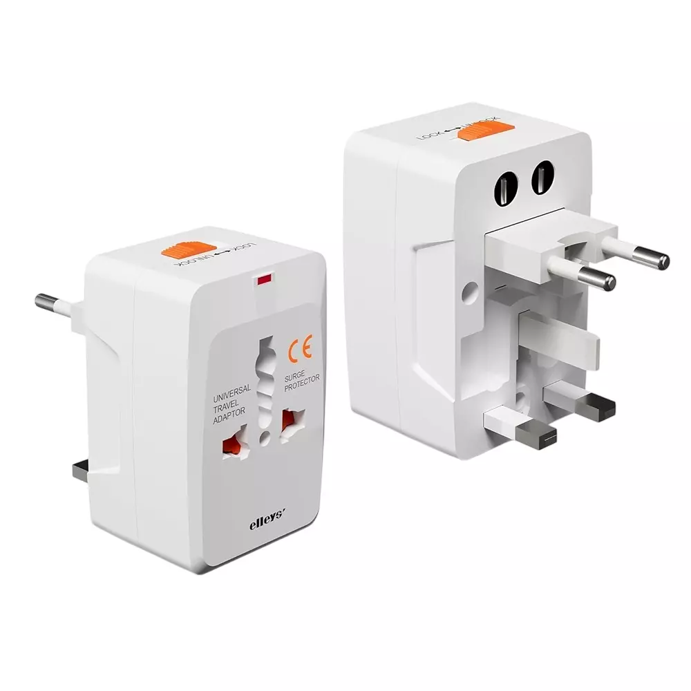 Elleys All in one Worldwide Universal Travel Adapter 6 A/ 13 A Current PC + ABS White (Pack of 2)
