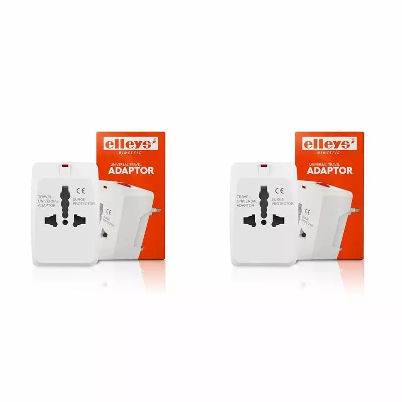 Elleys All in one Worldwide Universal Travel Adapter 6 A/ 13 A Current PC + ABS White (Pack of 2)