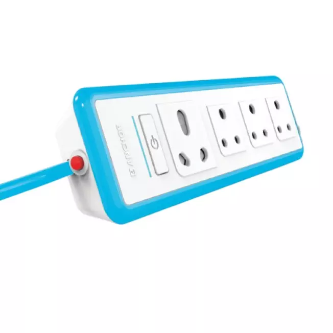 Anchor Smart Spike Guard 16 A White & Blue 4 Sockets 1.5 m Cord Wire Length PVC Plastic for Industrial and Home Use, 22067