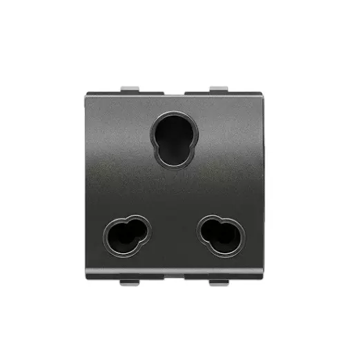 Goldmedal Curve 3 Pin Universal Socket with Safety Shutter Voltage Grey 240 V 6 A / 16 A Current 2 Module Plastic, 102041