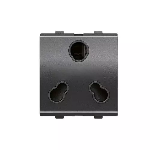 Goldmedal Curve 3 Pin Universal Socket with Safety Shutter Voltage Grey 240 V 6 A / 16 A Current 2 Module Plastic, 102042A