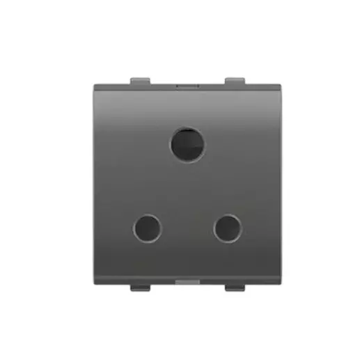 Goldmedal Nixon 3 Pin Socket with Safety Shutter Titanium Grey 240 V 6 A Current 2 Module Plastic for Commecial and Industrial Use, 102438