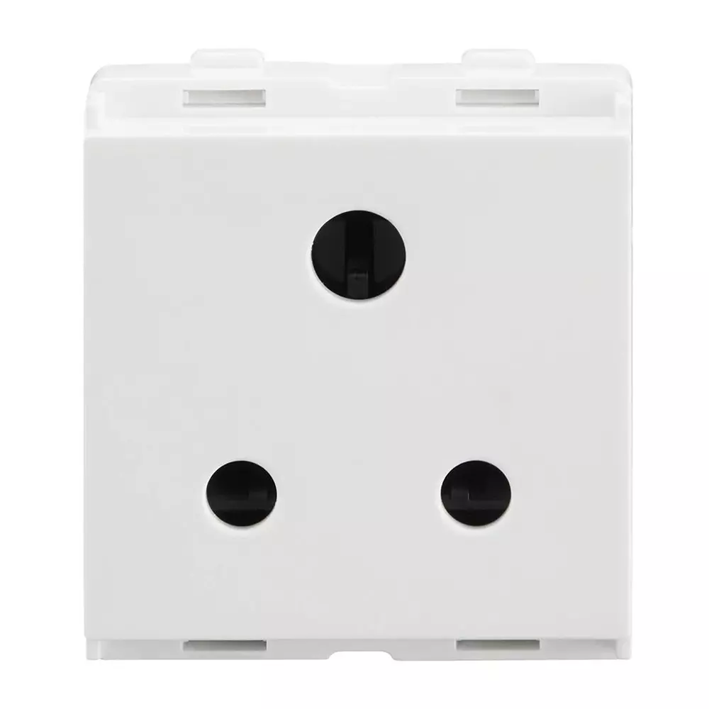 L&T [ Lauritz Knudsen ] Encurve Socket White Color 3 Pin 2 Modular 6 Amp Current, CB95602CW06