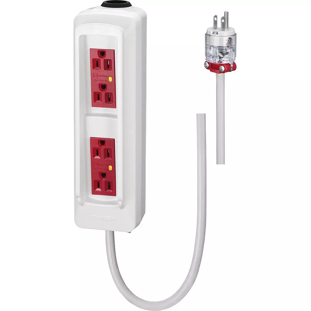 TAKIGEN IV Pole Power Outlet 15 A/125 V with 5 m Emergency Power Cord, LE-550-5-Red-White