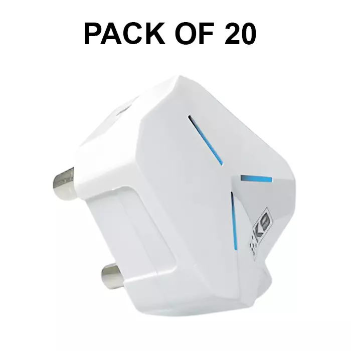 K9 Euro Trio 3 Pin Top Plug with Indicator 16 Amp White, 9147 (Pack of 20)